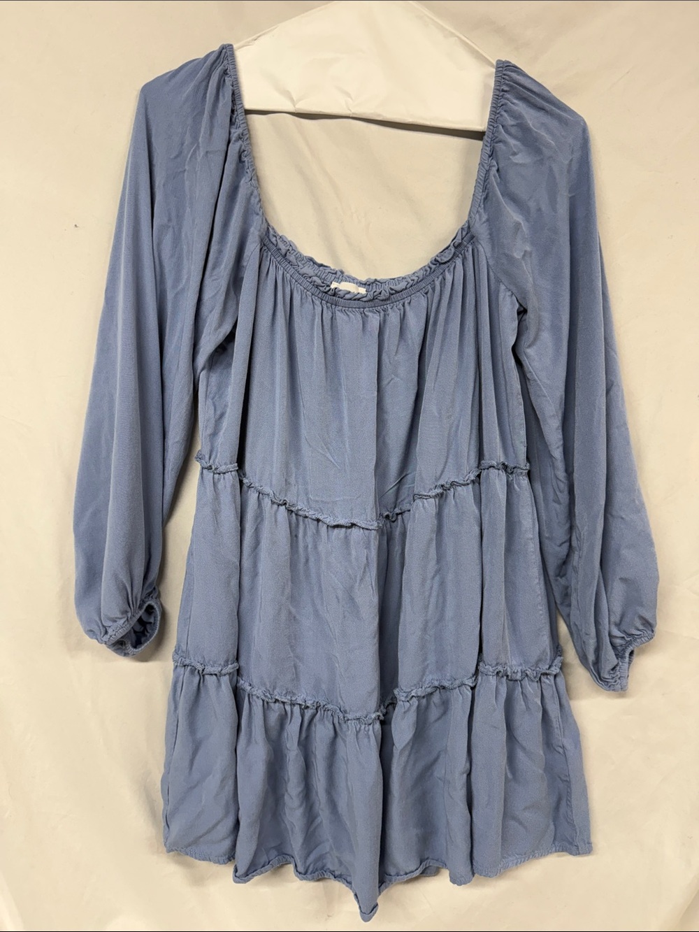 Le Lis Light Blue Long Sleeve Tiered Scoop Neck Dress